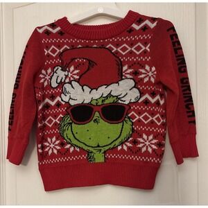 Grinch Red Holiday Sweater, Infant 18M "Feeling‎ Grinchy" Grinch With Santa Hat